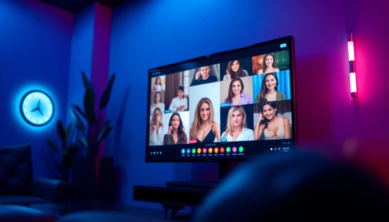 Engaging porn chat scene with vibrant digital interface and cozy atmosphere.