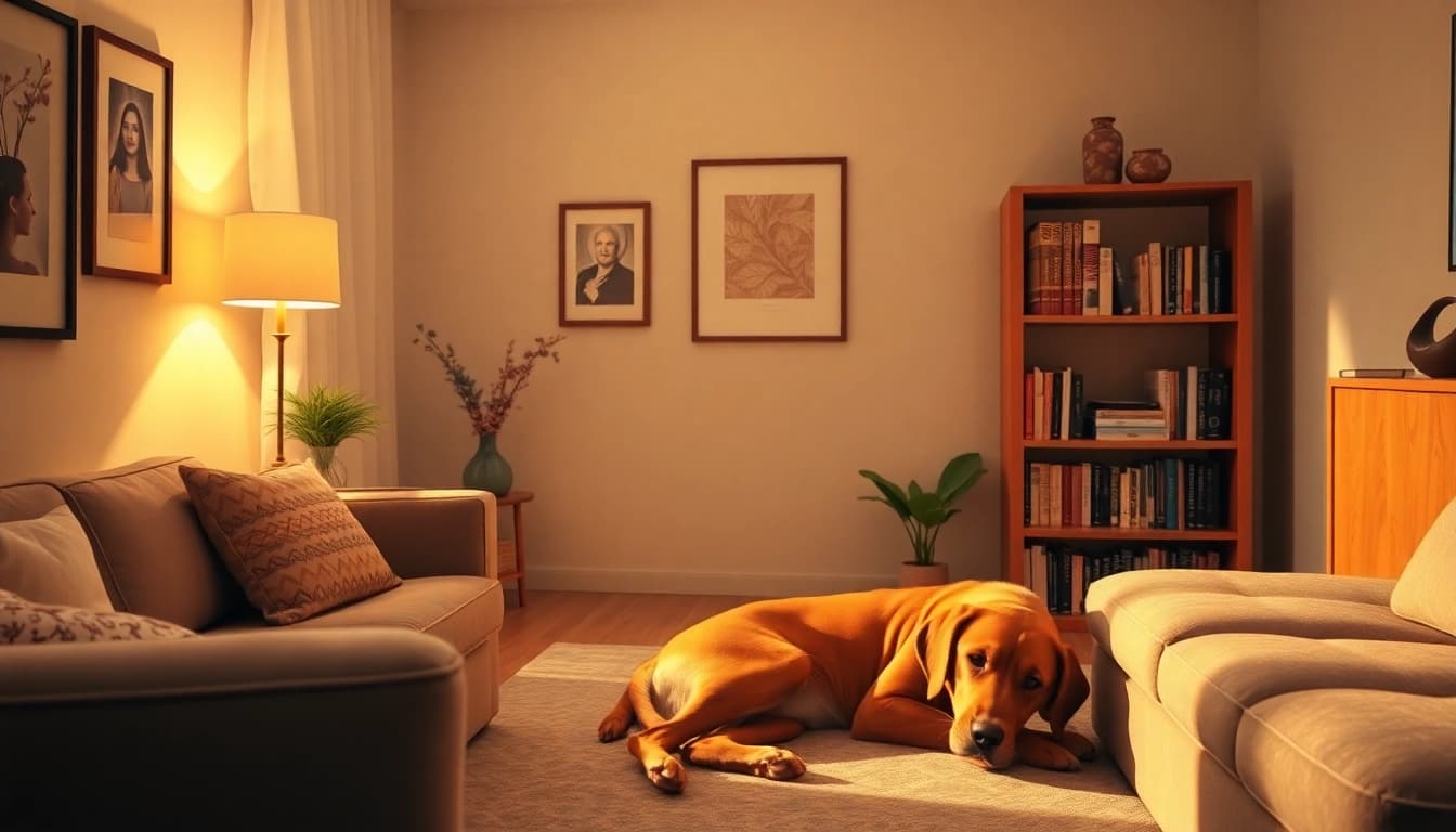 Anxiety treatment Sydney in a welcoming therapy room with a comforting ambiance and a therapy dog.