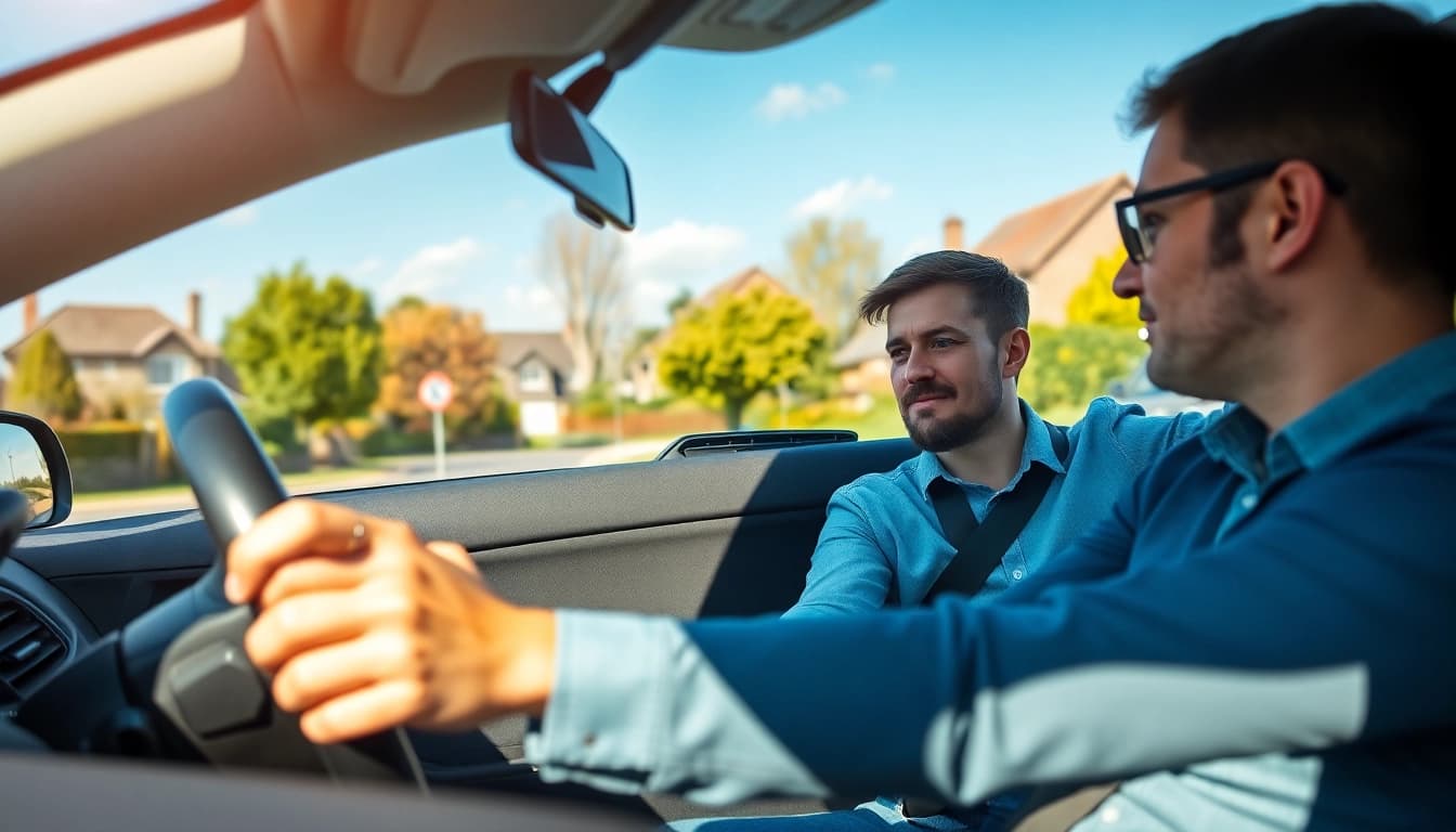 Engaged student taking a driving lesson Bury St Edmunds with professional instructor.