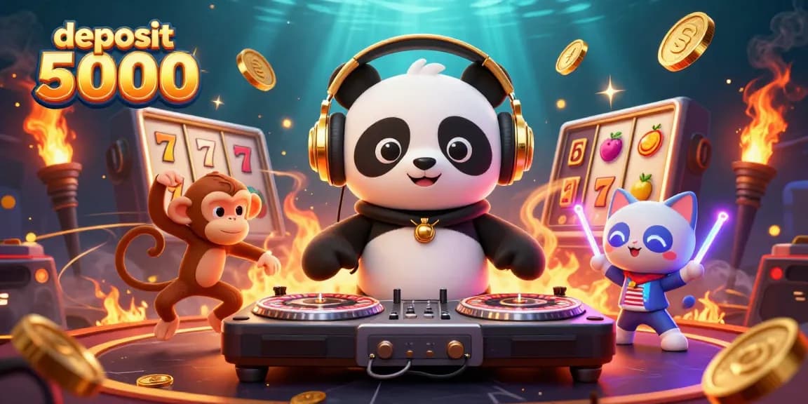 Join the excitement with deposit 5000 in this vibrant slot gaming scene featuring a DJ panda.