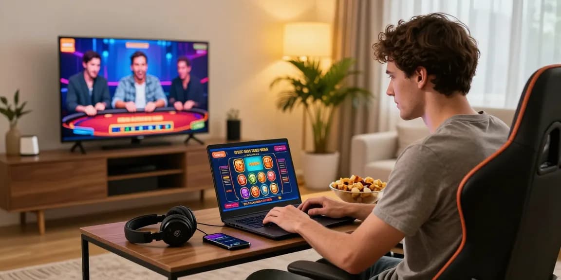 Engaged player exploring credit card casinos on a laptop in a cozy gaming setup