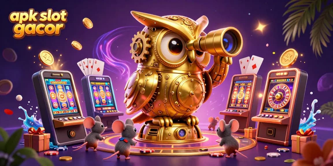 Experience apk slot gacor with a vibrant 3D illustration of a casino scene filled with excitement and winning opportunities.