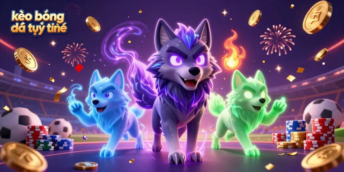 Engage with kèo bóng đá trực tuyến through a dynamic scene of sports betting excitement with animated elements.