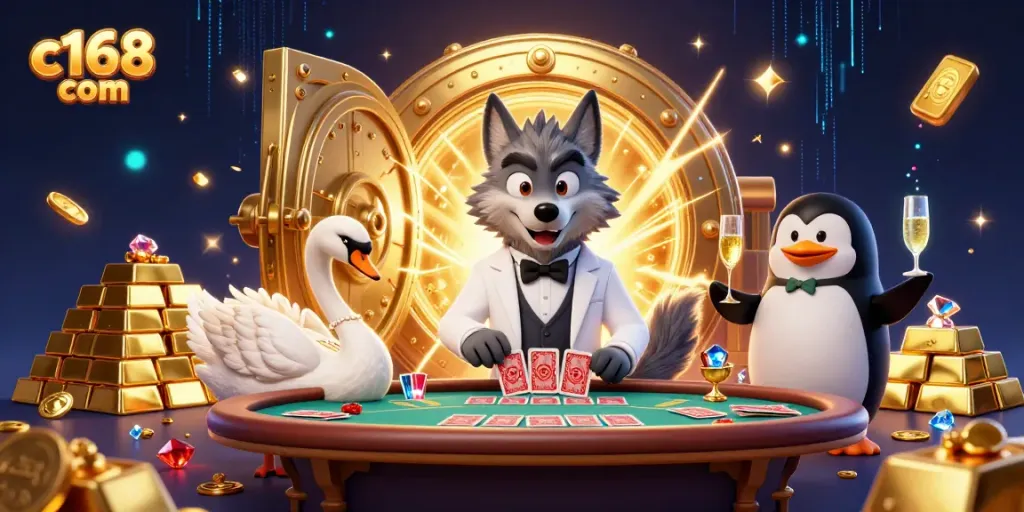 Experience thrilling baccarat action with c168 com's vibrant casino illustration, featuring elegant characters.