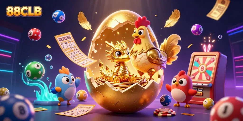 Bet on fun with 88CLB's vibrant dragon nest of golden chips amidst dynamic gaming activities.
