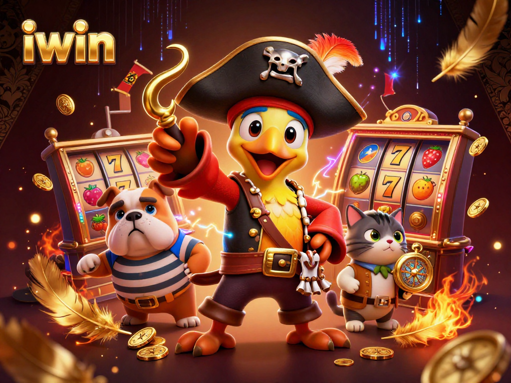 Engage with the vibrant iwin casino scene featuring dynamic gambling elements and cartoon characters.