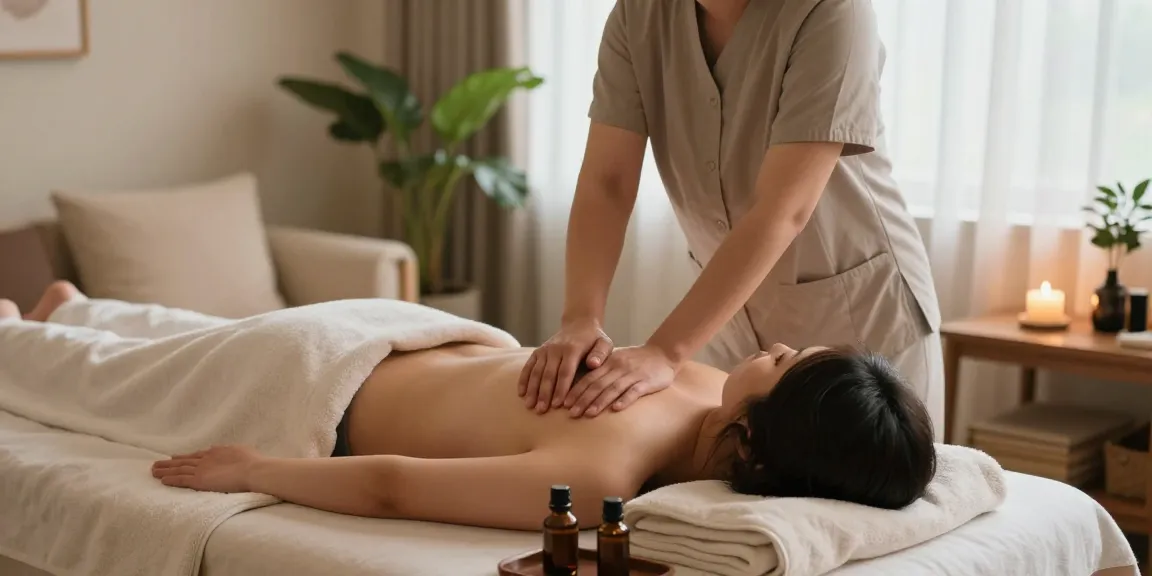 Relaxing 야탑출장안마 session in serene home spa environment with therapist and client.