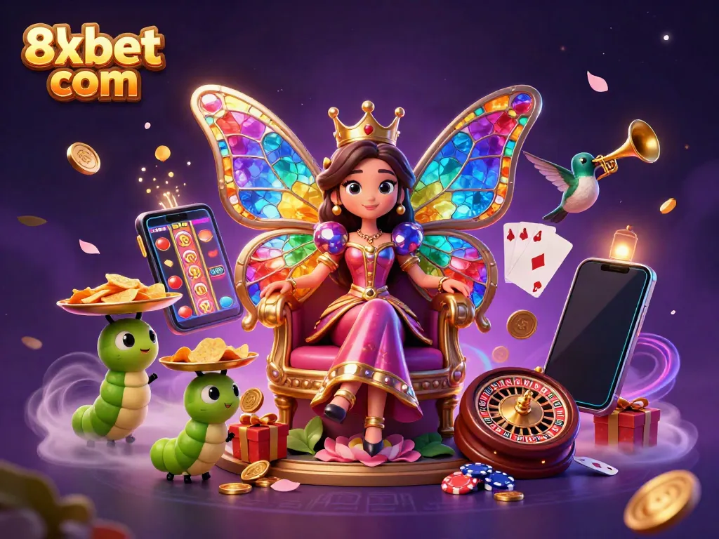 Experience excitement at 8xbet com with vibrant casino gaming elements in a magical scene.
