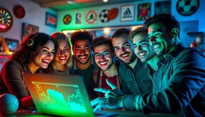 Enthusiastic bettors engaging with online sports betting at https://ii69vn.com/, showcasing excitement and technology.