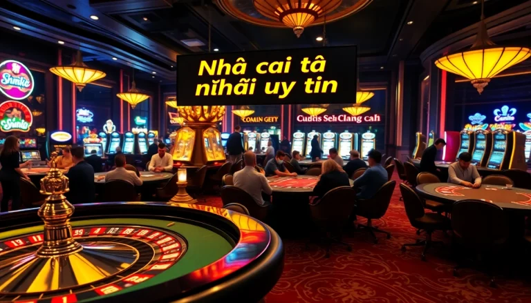 Players enjoying poker at a bustling casino, highlighting the importance of Nhà cái uy tín for safe gambling experiences.