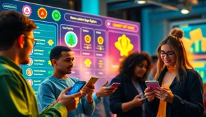 Engaged users leveraging gamification as a service through a vibrant digital interface, showcasing competitive leaderboards and rewards.