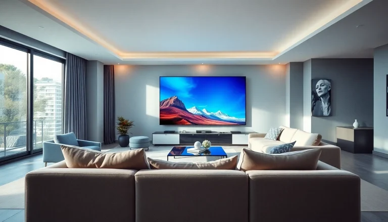 Watch your favorite shows on the premium iron tv setup in this modern living room.