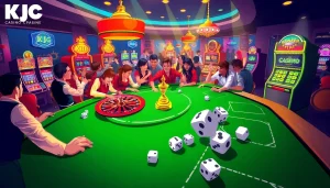 KJC AC 3 vibrant casino scene with poker tables and roulette wheels