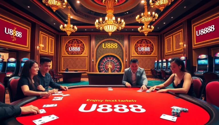 Engage in thrilling games at U888 casino with vibrant poker tables and luxurious surroundings.