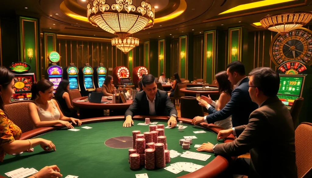 Experience the thrill of GO8 gambling with a lively poker game at an upscale casino.