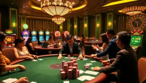 Experience the thrill of GO8 gambling with a lively poker game at an upscale casino.