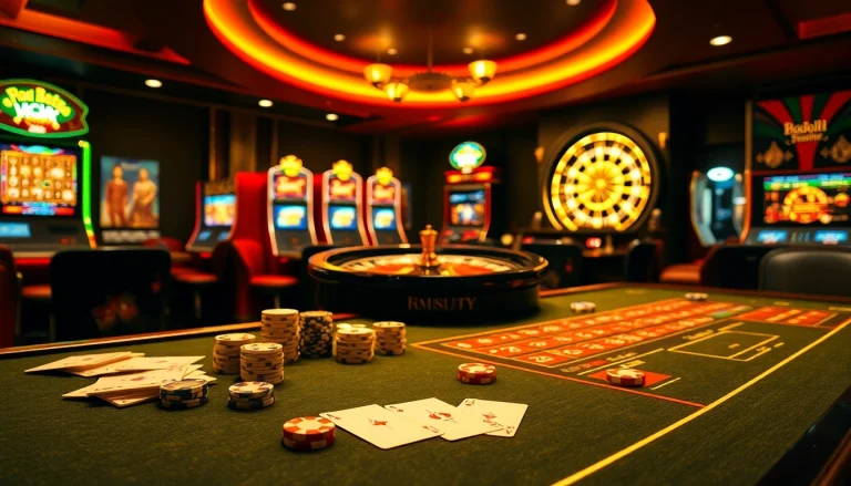 Experience thrilling gameplay at ingatbola with a vibrant casino atmosphere filled with cards and chips.