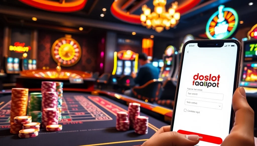 Experience the excitement of doaslot login with a dynamic casino scene featuring vibrant tables and slot machines.