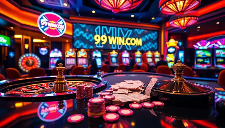 Experience excitement at 99WIN.COM with vibrant casino tables and thrilling gameplay in a luxurious setting.