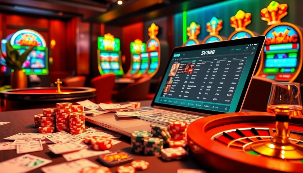 Experience thrilling online betting with link SV388 at a vibrant casino interface featuring live cockfighting matches.