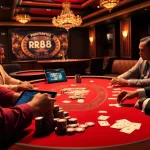 Engaging poker game scene at RR88, showcasing high-value chips and cards for dynamic gambling excitement.