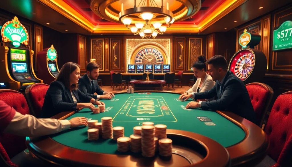 Engage in thrilling poker action at https://thabet77.sa.com/ with vibrant slot machines and a spinning roulette wheel.