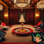 Experience thrilling gameplay at https://vnew88.vip/ in this luxury casino scene with roulette and poker games.