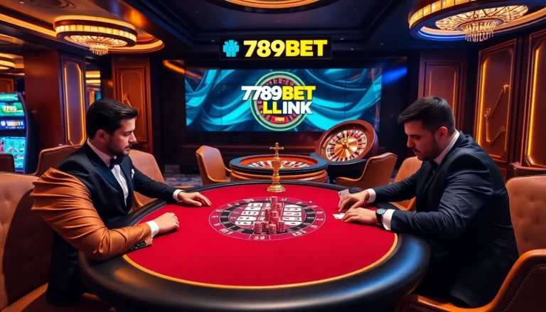 Experience the excitement of gambling with the 789BET LINK in a luxurious casino scene.