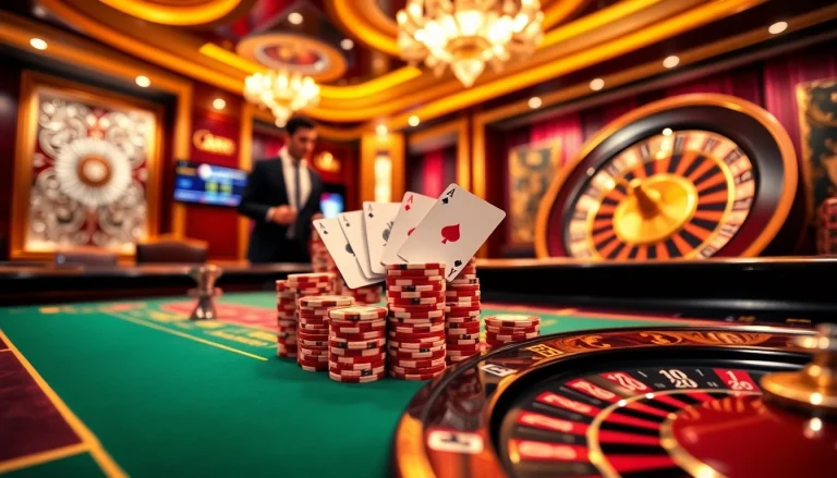 Win big at https://f168.studio/ with a luxurious casino scene featuring exciting table games like baccarat.