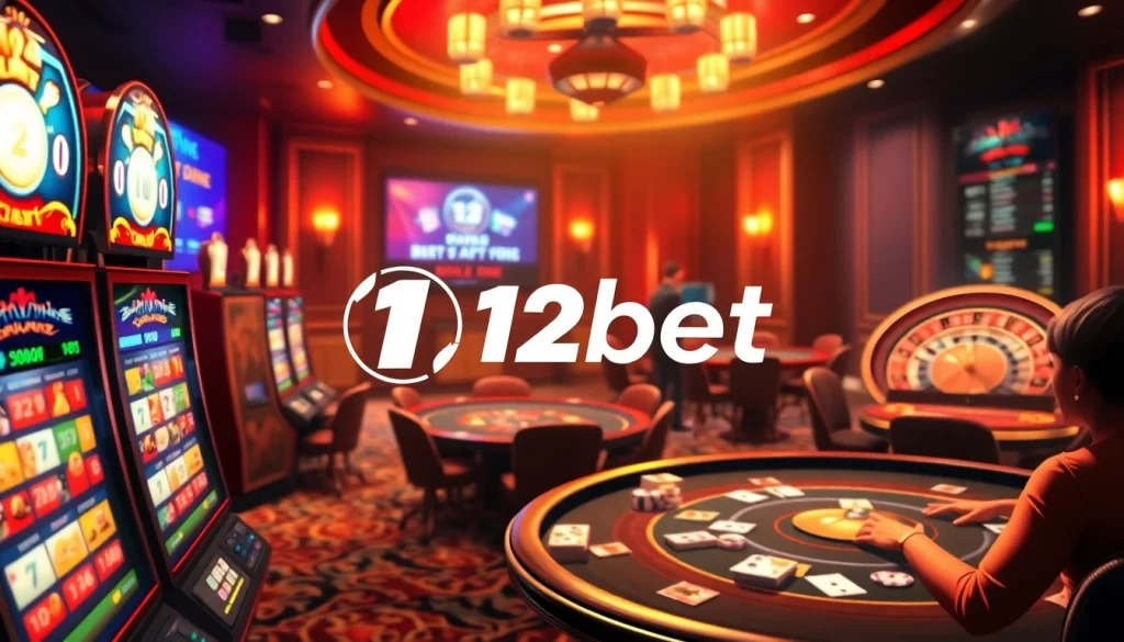 Experience the excitement of 12bet with vibrant online gambling visuals, showcasing engaging casino games and betting action.