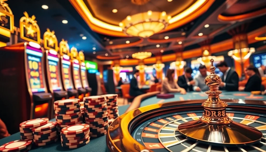 Experience the thrill of online gambling with DR88's luxurious casino setting.