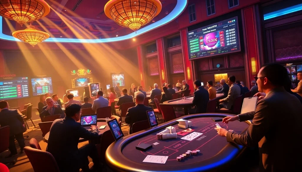 Experience the thrill of Đá Gà Thomo BJ888 in a vibrant casino atmosphere with high-stakes betting.
