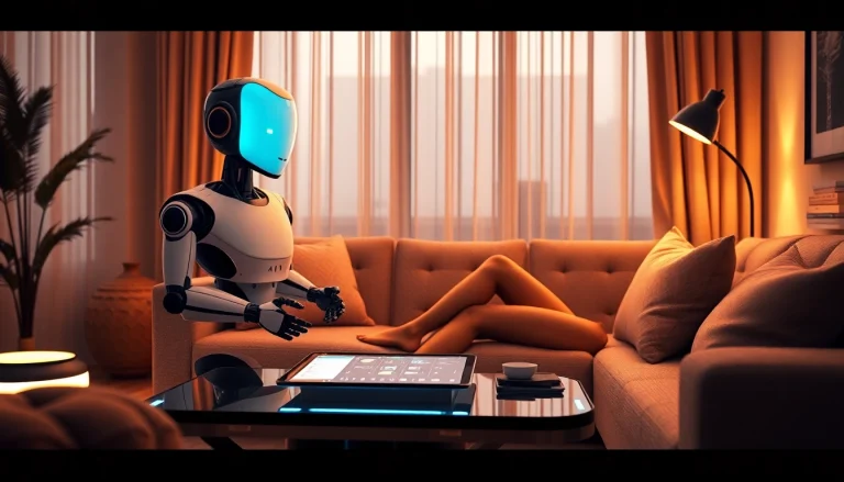 AI sex bot engaging in intimate conversation in a cozy living room setting.