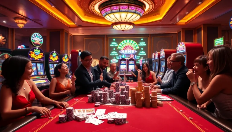 Players enjoying an exciting S8 casino experience with vibrant tables and slot machines.