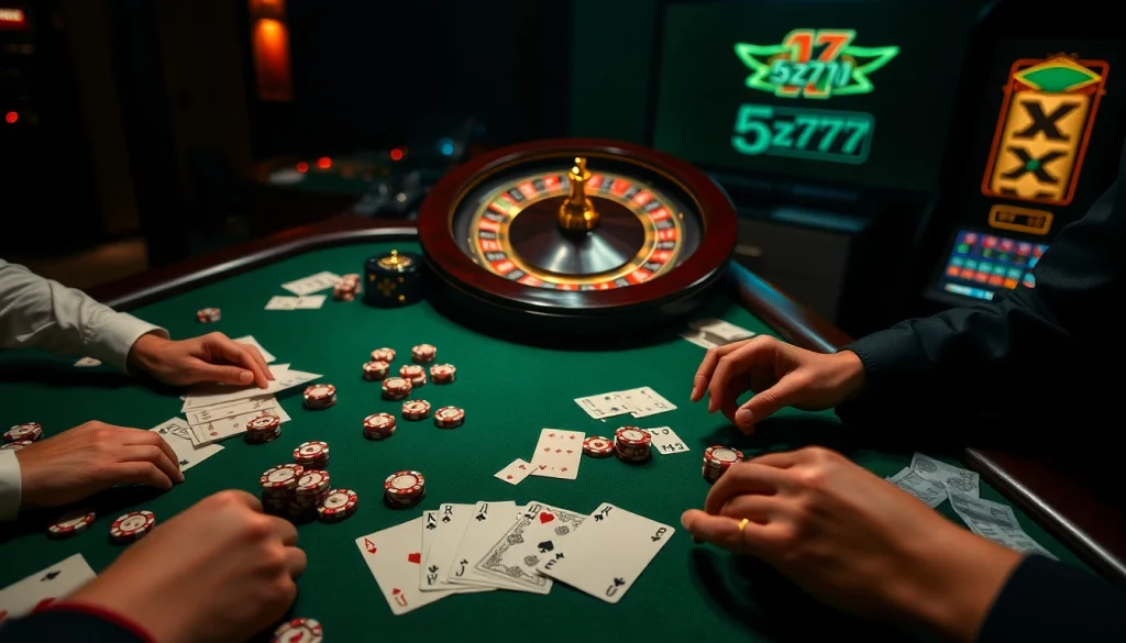 Experience the thrill of 5z777 at a luxurious casino table with engaging poker action.