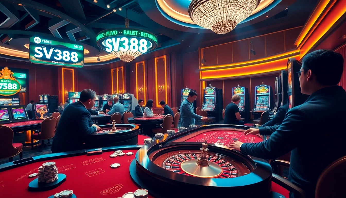 SV388 players engaging in various exciting casino games in a luxurious setting.