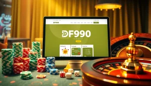 Engaging scene of DF999 đăng nhập featuring poker chips and a roulette wheel.