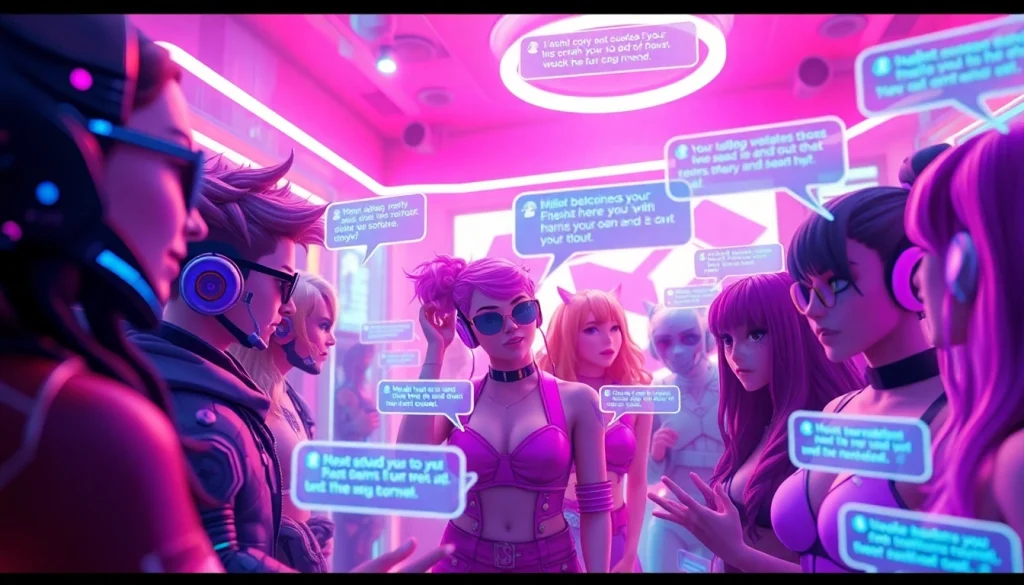 Engaging scene of NSFW character AI interactions in a futuristic virtual chat environment.