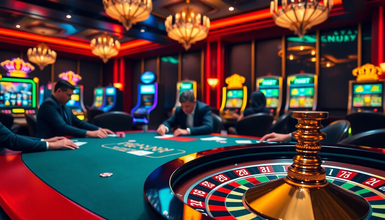FEBET enhances the thrill of a high-stakes poker game with vibrant casino elements.