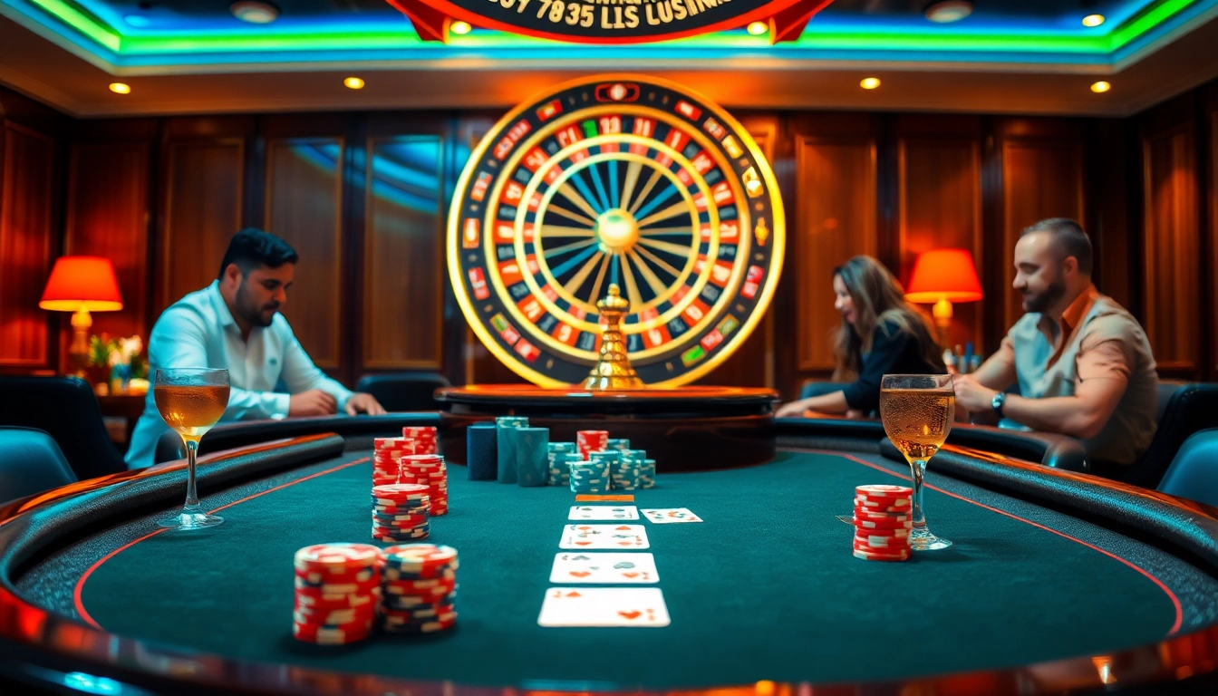 Gambling enthusiasts enjoying a blackjack game at f168. casino table with colorful chips and excitement.