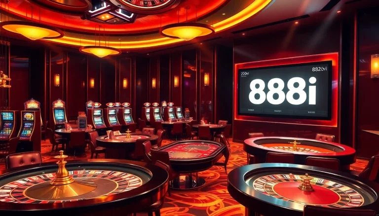 Engaging scene featuring online gambling elements with 88i logo, showcasing casino tables and vibrant bets.