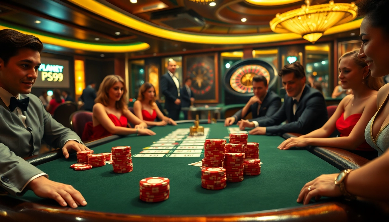 Experience the thrill of PS99 at a vibrant poker casino table filled with excitement.