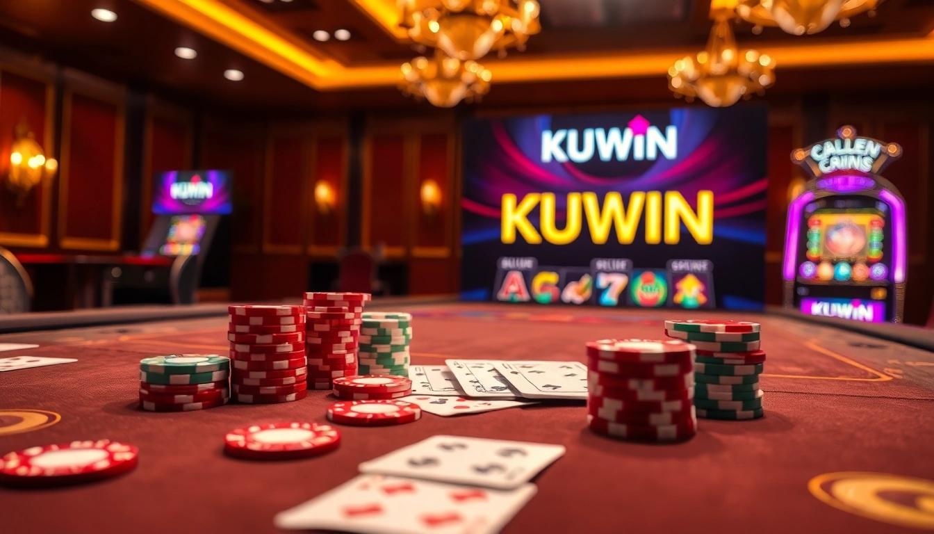 Experience the thrill of KUWIN online gambling with vibrant casino elements and dynamic visuals.