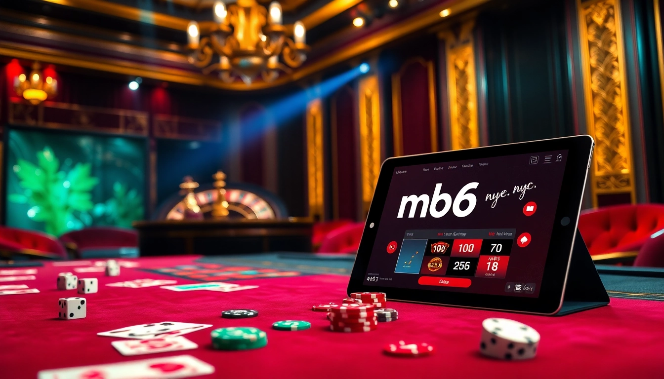 Experience the excitement of casino gaming at mb66.nyc with vibrant cards and roulette wheel.