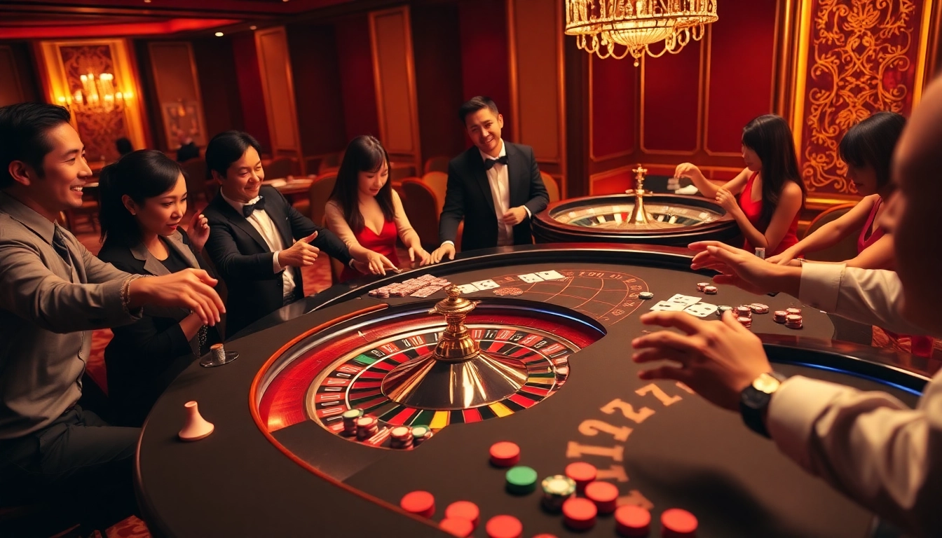 Players enjoy a high-stakes game at a luxurious BL555 themed casino table.