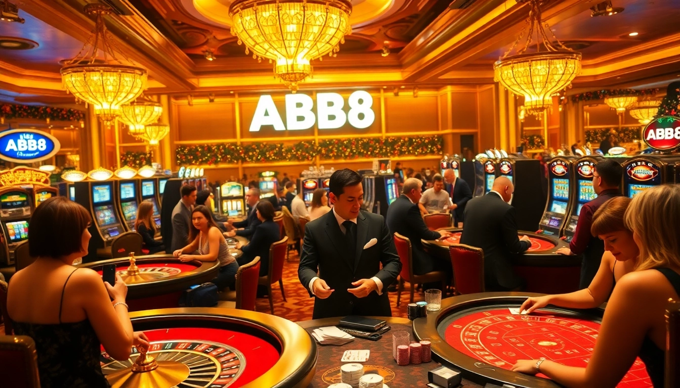 Engaged players enjoying a thrilling casino experience at ABC8 slots and roulette tables.