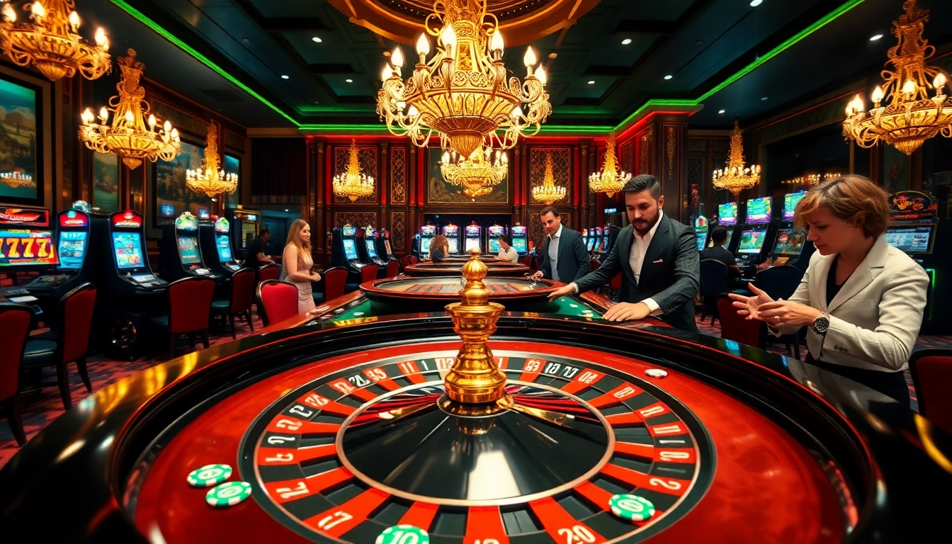 Players engaging in thrilling roulette action at mu88 com casino, surrounded by vibrant gaming elements.