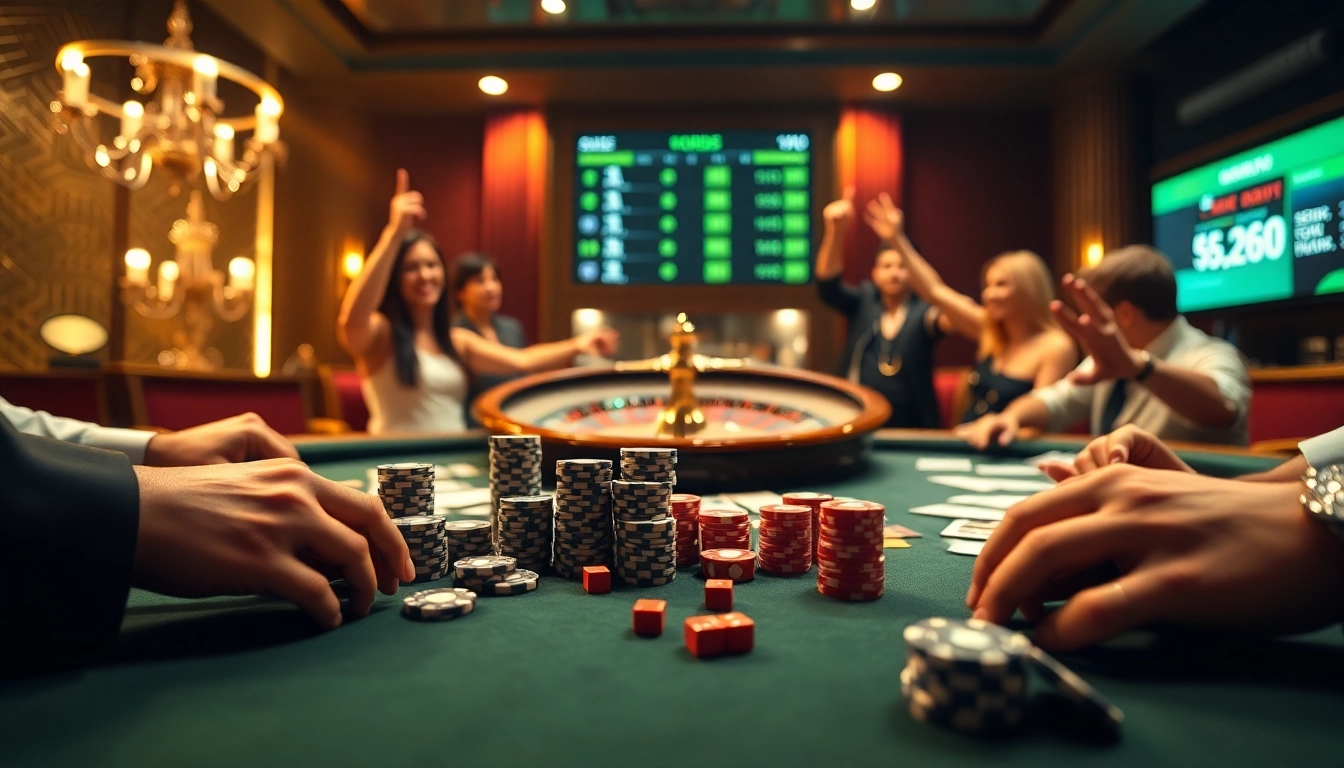 Experience thrilling bets at https://lu88gov.com/ with poker chips and a busy casino table.