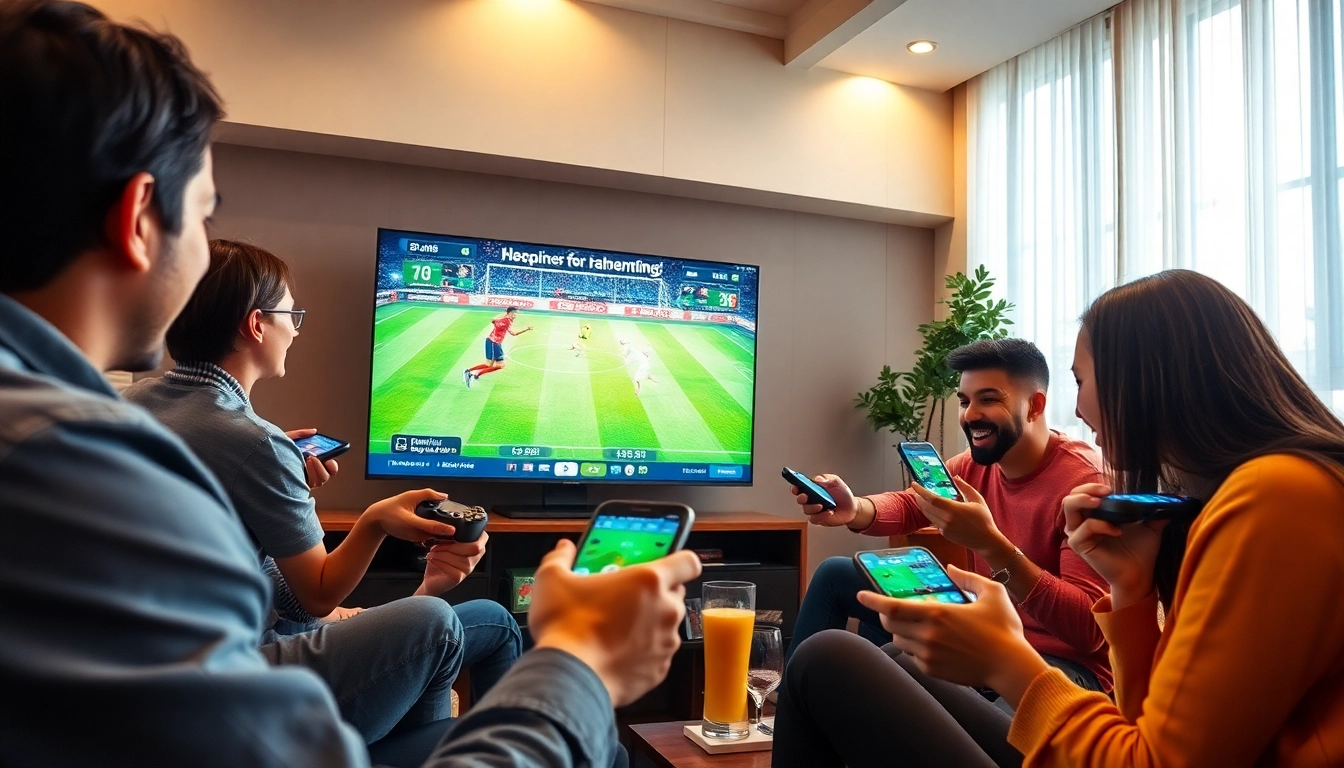 Exciting online gaming scene featuring friends using du88 for sports betting.