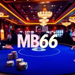 Play intense poker at an opulent MB66 casino table under ambient lighting.